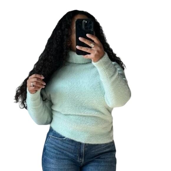 Ann Taylor XXS Women's Turtle Neck Mint Fuzzy Long-Sleeve - Picture 1 of 7